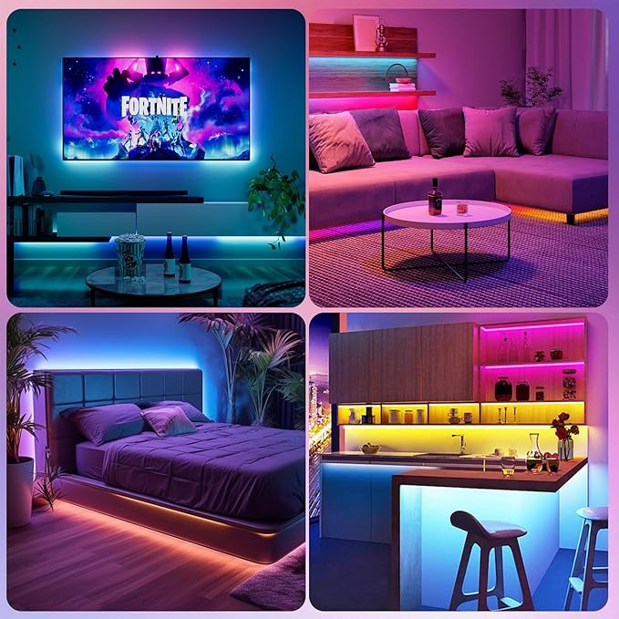 Timelux USB 32.8ft LED Strip Lights Color Changing LED Tape Lights with IR Remote Controller and Dimmable LED Strip for Bedroom Cabinet Bar
