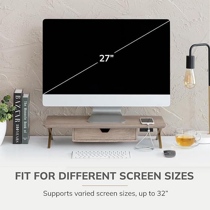 Anji Mountain Monitor Stand - Desktop Organizer & Laptop Riser, Ergonomic Monitor Riser, Space-Saving Monitor Stand for Desk, Durable Construction, Easy Assembly, Ideal for Home & Office,Biscotti