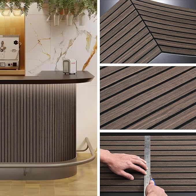 ARMURO Wood Panels for Wall 2 PCS - Extra-Long Wood Slat Wall Panel - DIY Acoustic & Soundproof Wood Wall Panels - 3d Wall Panels Peel and Stick Noise Reducing Feature Wall - (Black 11.8" W x 94.5" L)