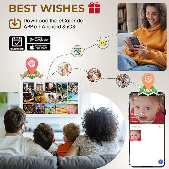 Digital Calendar, 21.5" Electronic Calendar For Wall, 1080P IPS Touchscreen Smart Family Planner& Chore Chart, Two - Way Sync With Phones Supports All Google Play Apps, Wall/Desk Mountable