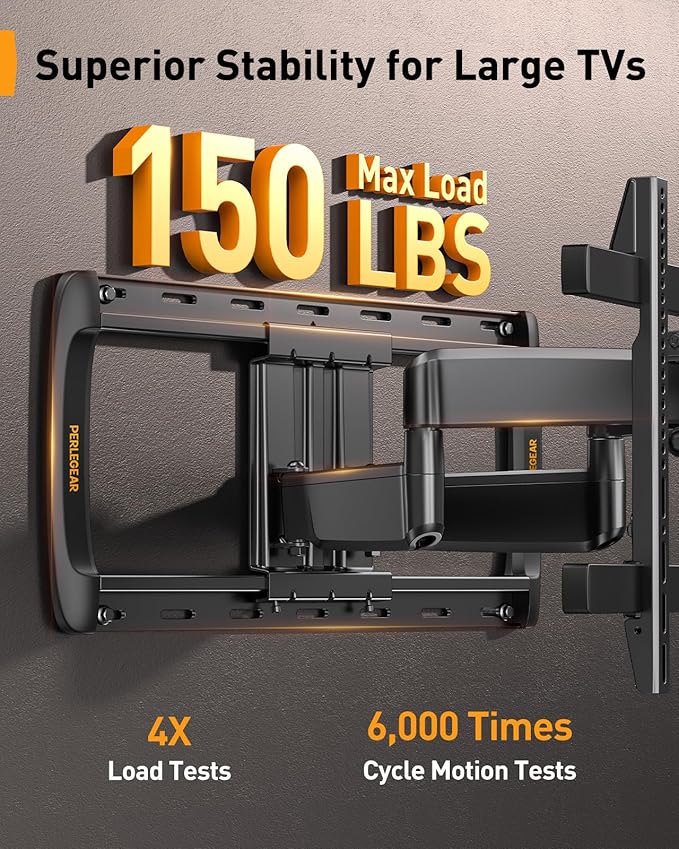 Perlegear Full Motion Sliding TV Wall Mount for 42-95 inch TVs up to 150 lbs with Cable Management, Fits 12″/16″/24″ Wood Studs, Swivel TV Mount Bracket, Tool-Free Tilt, Max VESA 600x400mm PGTVM41B