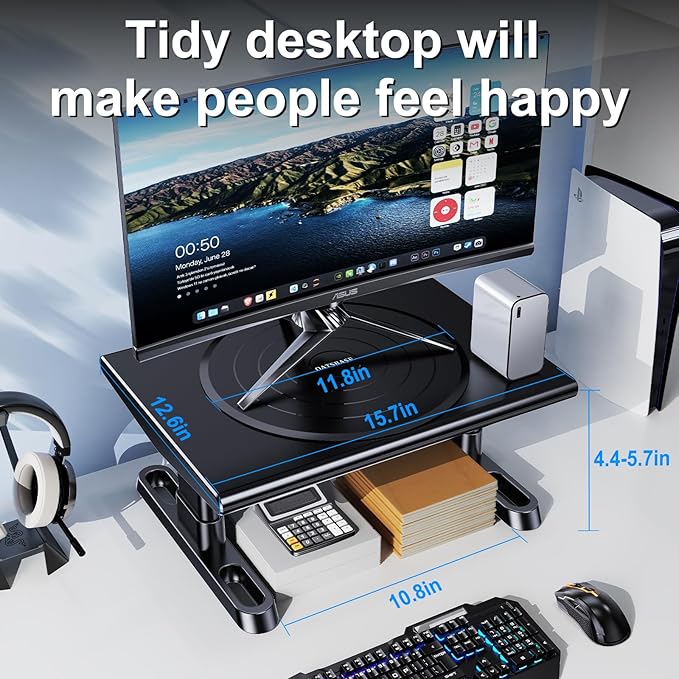 NIFBANG Monitor Stand Riser for Desk,360°Rotation Freely Height Adjustable by Knob,4.4-5.8 Inches,Ergonomic Monitor Stand Mount, Desktop Monitor Stand Riser for Computer,Laptop,Printer,Tv,Black