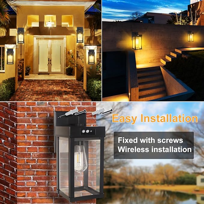 CYHKEE Solar Wall Lights Outdoor Waterproof with 3 Lighting Modes & Motion Sensor, Dusk to Dawn Exterior Porch Light fixtures, Solar Wall Lantern Fixture for Garage Patio Yard Garden