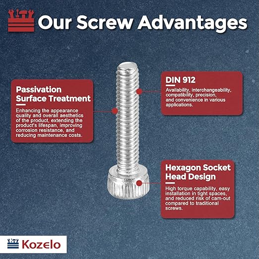 Kozelo 20pcs Socket Head Cap Screws - [M2.5-0.45 x 10mm] 304 Stainless Steel Allen Socket Drive for Electrical Motor 3D Printing Fan Engine Replacement Use, Silver