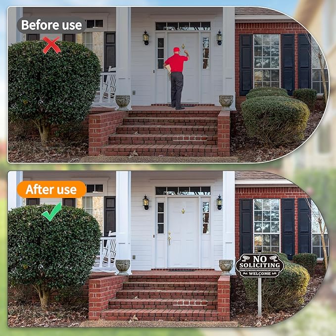 No Soliciting Sign for House, No Soliciting Signs for Front Door with Long Stake, Heavy Duty Aluminum Yard Signs UV Protected Weather Resistant and Easy Install for Lawns Garden (14x7 inches Black)