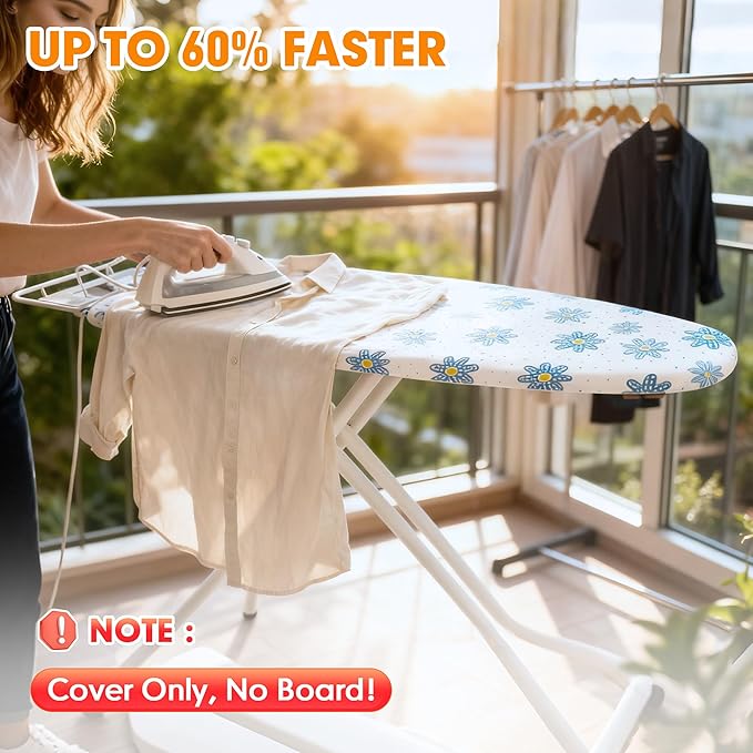 Ironing Board Cover and Pad, 15x54 Standard Size Thick Iron Padding, Scorch & Stain Resistant Ironing Board Cover, Heavy Duty Iron Board Padded with Adjustable Fasteners Durable Elastic Edge, Daisy