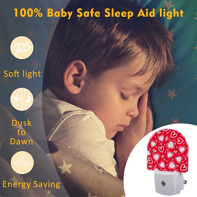 sndheke Valentine's Day Love Words and Arrow Night Light for Kids, Red Love Hearts Night Light Plug in with Dusk to Dawn Sensor,0.5w Energy Saving Nightlight for Hallway Stairway Kitchen Bedroom