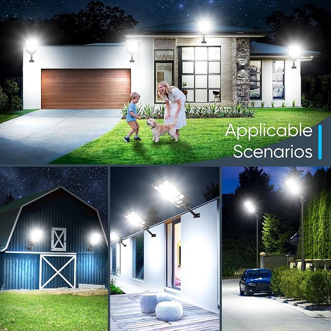 Solar Street Lights Outdoor Waterproof, 30000LM 6500K LED Motion Sensor Lights, Solar Flood Lights with Remote, Dusk to Dawn Solar-Powered Parking Lot Light, Commercial Area Lighting for Yard, 4-Pack