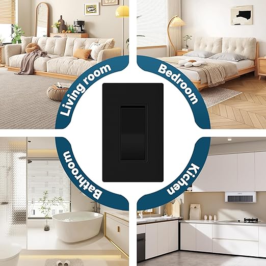 ThunderWay Matte Black 3 Way Decorative Light Switch with Plate, 15 A 120/277 V Rocker Paddle Wall Switch Replacement, Self-Grounding, Residential Grade, Wall Plate, UL Listed (20 Pack)