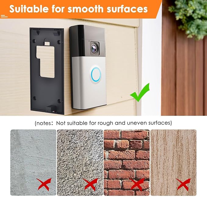 Fansoun Adhesive Video Doorbell Mount for Ring Battery Doorbell(2024 Release) No Drilling Camera Door Mounting Holder Bracket Accessories for Apartments Office Houses (Black)