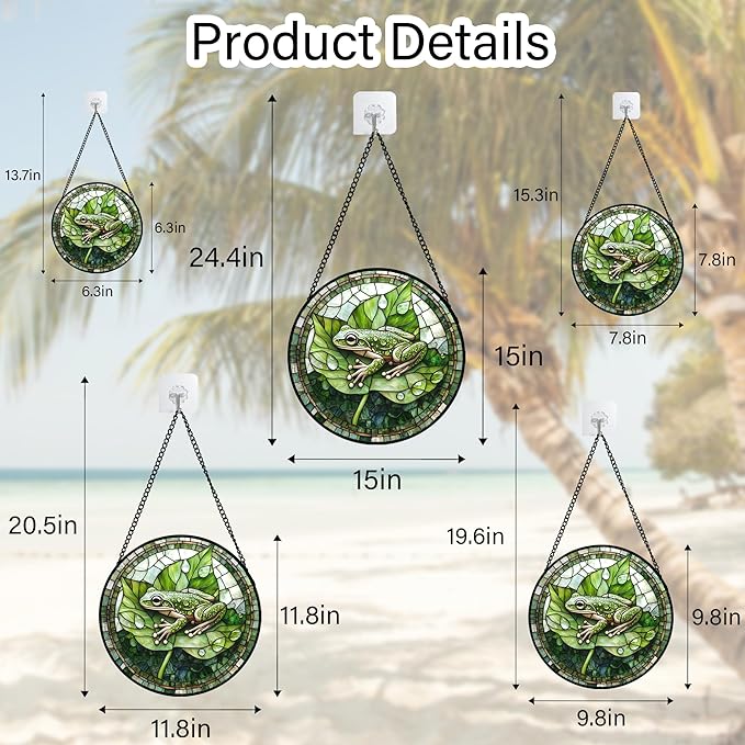 CRISGIF Stained Glass Window Hanging - Cute Frog Suncatcher for Doors Garden Patio Green Leaves Sun Catchers Decor Christmas Mother's Day Birthday Gifts for Women Men Mom Nana Boy Friend 11.8 in