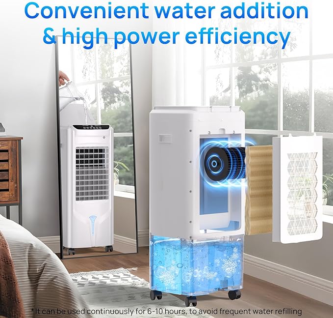 YEW 32" Evaporative Air Cooler,1800CFM Swamp Cooler Air Conditioner with 4.2 Gal Tank,Windowless Swamp Cooler with Remote,3 Speeds,12H Timer,Fans that Blow Cold Air for Bedroom Indoor Office