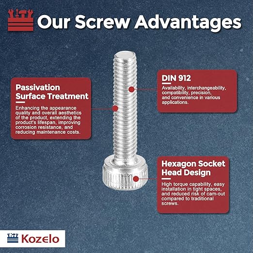 Kozelo 50pcs Socket Head Cap Screws - [M3-0.5 x 18mm] 304 Stainless Steel Allen Socket Drive for Electrical Motor 3D Printing Fan Engine Replacement Use, Silver