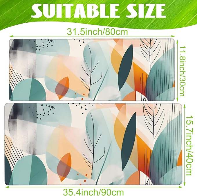 Eflxamz Desk Pad, Abstract Colorful Leaves Desk Mat, Large Gaming Mouse Pad with Non-Slip Base and Stitched Edge, 31.5"x11.8"