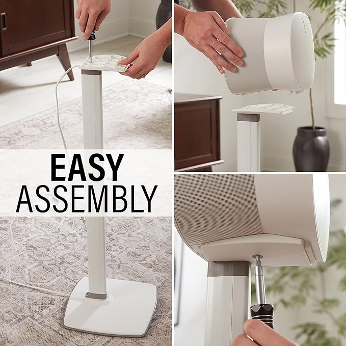 Sanus Height Adjustable Speaker Stands for Sonos Era 300™ - 17" Height Adjustment Sonos Stand Includes Carpet Spikes & Rubber Pads - Easy DIY Install Comes w/All Hardware - White Pair