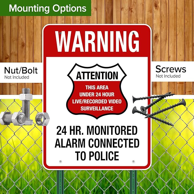 Warning 24 HR. Monitored Alarm Connected To Police Sign, 36x48 Inches, Rust Free DiBound, Fade Resistant, Made in USA by My Sign Center