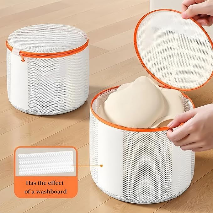 Bra Washing Bag with Anti-Deformation Structure and Fixed Hand-Wash Board,Bra Bag for Washing Machine,Laundry Bag for Delicates (White)