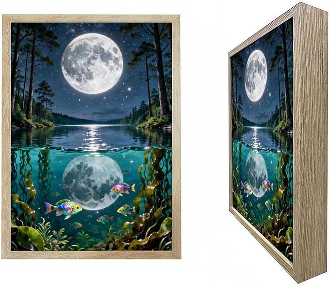 URVIP LED Glowing Photo Frame, 3D Starry-Sky Moon Animal Wall Art, 9x12 Inches Dimmable Light Up Light Painting for Bedroom, Unique Aesthetic Decor, Great Birthday Gift for Women Men