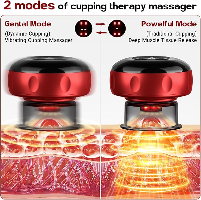Cakoutanb 2 Pack Smart Cupping Therapy Massager, 7 in 1 Red Light Cupping Therapy Set with 2 Modes for Targeted Pain Relief, Muscle Soreness,Tighter Skin,Cupping Kit with 12 Levels Suction and Heat