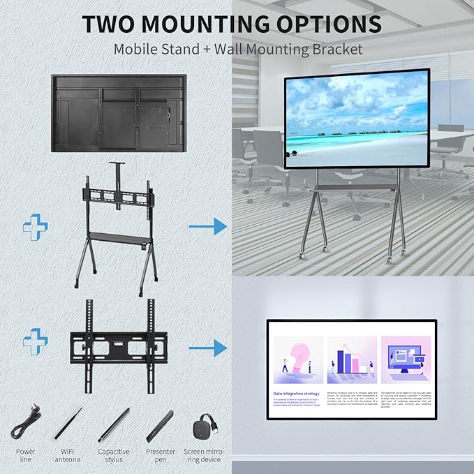 TouchWo 65" Touchscreen Monitor Smart Board, 4K Interactive Presentation Electronic Whiteboard with Android 11, Digital Signage Display for Office, Classroom,RAM 4GB+ ROM 32GB