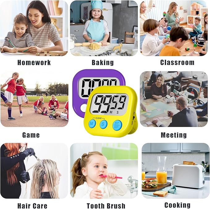 ZILLEEN Classroom Timer for Kids Teachers 2 Pack Digital Timers, Purple & Yellow
