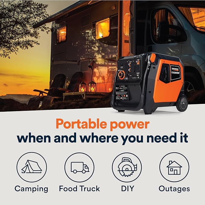 Generac 5,200-Watt Dual-Fuel Portable Inverter Generator - Gas and Propane Compatible - Quiet Operation - Produces Clean, Stable Power - Great for Home Backup, Camping, and RV Use