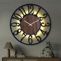 Casaformia 32'' Large Silent Wall Clock with Night Light, Glow in The Dark Decorative Wall Clock Battery Operated, Rustic Modern Metal & Wood Clocks for Bedroom Living Room Decor, Arabic Numerals