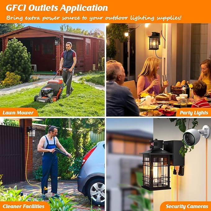 Kondras Motion Sensor Porch Light with GFCI Outlets, 11.4'' Dusk to Dawn Outdoor Wall Light Black, 3 Modes Front Door Exterior Light Fixture Waterproof Outside Light Wall Mount for House Garage