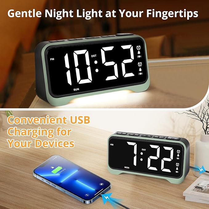 Loud Alarm Clock for Heavy Sleepers Adults/Kids, Dual Vibrating Alarm Clock Bed Shaker for Hearing Impaired/Deaf, 7.5’’ Large Display with Dimmer, Weekday/Weekend Mode, Nightlight, USB Port, Snooze