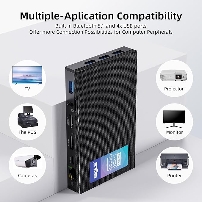 MeLE Fanless Mini PC Quieter3Q 11th Gen N5100 8GB 256GB, Micro Computer WiFi 5 Small Desktop Service with USB-C PD, Gigabit Ethernet, Dual HDMI 4K, Auto Power on, PXE Support M.2 SSD