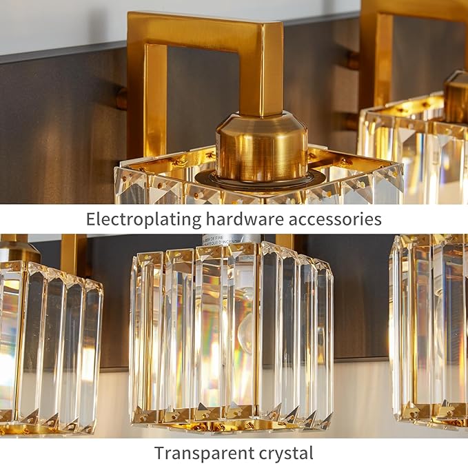 FDPBY Modern Bathroom Vanity Light 4-Lights Black Gold Crystal Wall Lamp Bathroom Modern Crystal Vanity Lighting