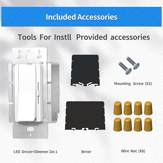 Dimmer and Driver Switch in one, AC120V 60W ON/Off Output Voltage: 12V +/-0.5V, UL, FCC, CE Class 2 Driver and dimmer Switch 2 in 1, UL Listed, Class 2