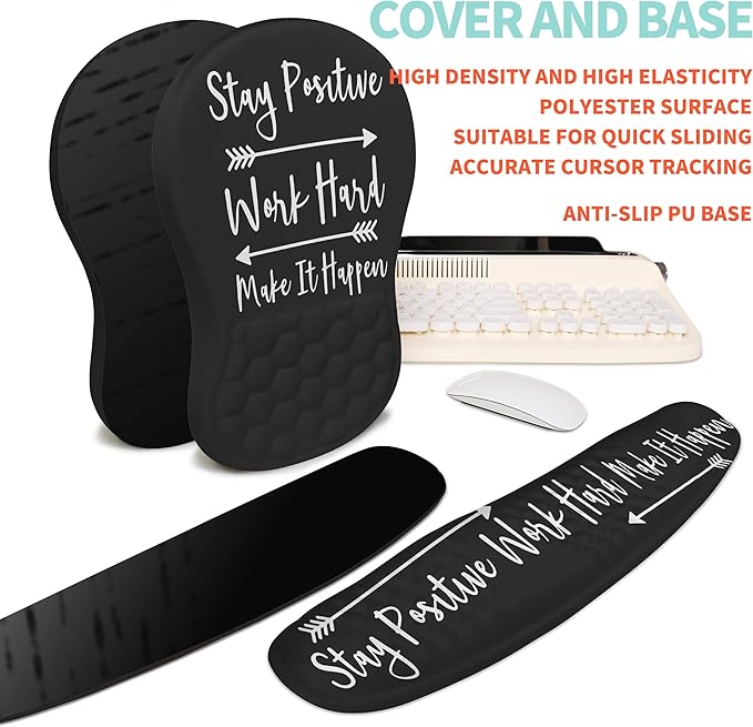 KUOSGM 2-in-1 Ergonomic Set, Wave Rise Keyboard Wrist Rest and Massage Bulge Slope Mouse Pad Wrist Support, Cushion Memory Foam Integrated to Relieve Wrist Pain, Stay Positive