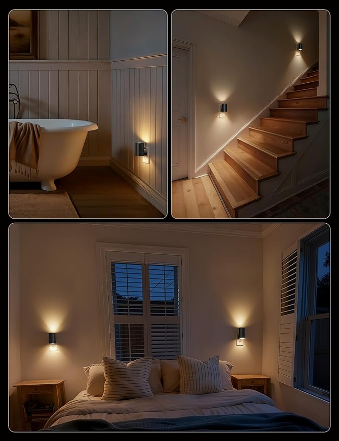 Brightown 2 Pack Night Lights Plug Into Wall, Modern Night Light with Rotating Plug, Dusk to Dawn Sensor, 0-100LM Stepless Dimming Nightlights, Home Decor for Hallway Bedroom Bathroom, Soft White