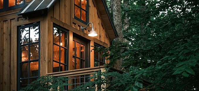 Steel Lighting Co. Hawthorne Barn Light | Outdoor Wall Mounted | 8 inch Dome | 23 inch Gooseneck| Small Farmhouse Light Made in America | Matte Black Exterior/White Interior