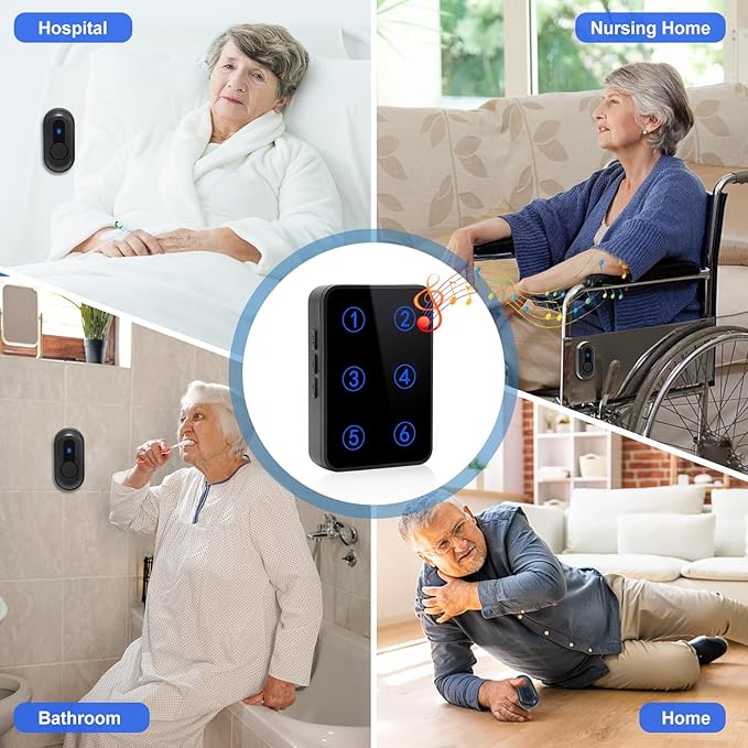 Caregiver Pager Wireless Call Button Emergency Life Alert Systems 500Ft Range with LED Number Display for Elderly/Patient/Disabled at Home/Hospital/Clinic(6 Waterproof Panic Button & 3 Receiver)