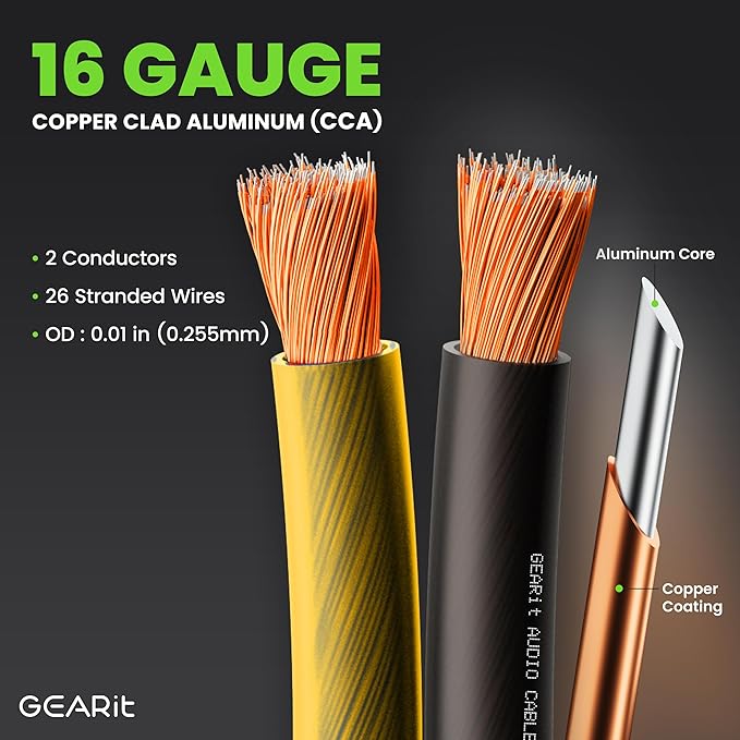 GEARit Pro Series 16AWG Speaker Wire, 16 Gauge Speaker Wire Cable (100 Feet / 30 Meters) Great Use for Home Theater Speakers and Car Speakers, Transparent Black/Yellow