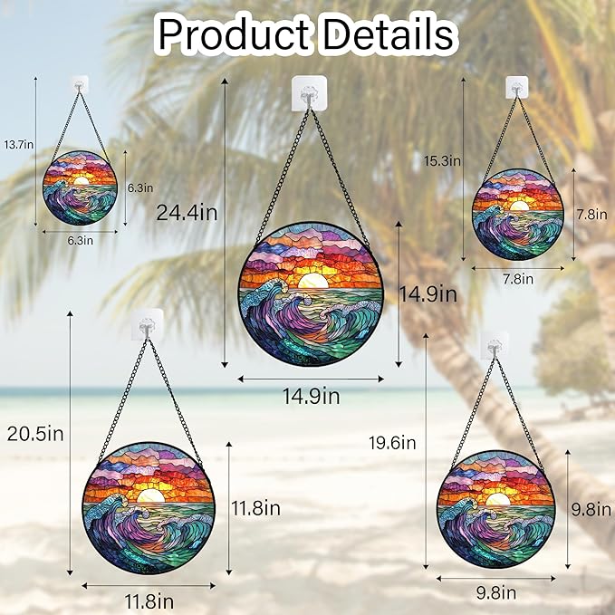DASTOLL Stained Glass Window Hanging, Clouds and Sea Waves Suncatcher Diamond Glass Panel Hangings Scenery Sun Catchers Decor for Birthday for Women, Men, Wife, Aunt, and Mom 14.9 in
