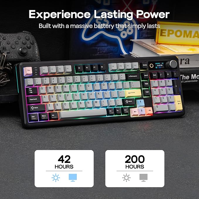 EPOMAKER TH99 PRO 96% Mechanical Keyboard with Screen & Knob, 10000mAh, 2.4Ghz/BT, Hot Swap, Custom Driver, RGB Backlight, PBT Keycap, Wireless Gaming Keyboard for PC/Mac (Black, Creamy Jade)