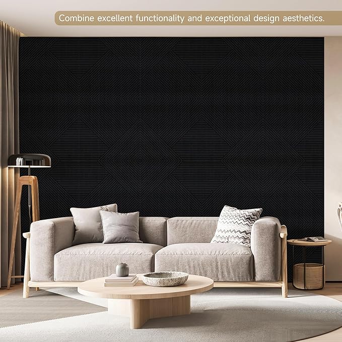 Autorific Acoustic Wall Panels,6 Pack Total Size 72 x 48 Inches,Self-Adhesive Decorative Acoustic Panels for Wall and ceiling,Black