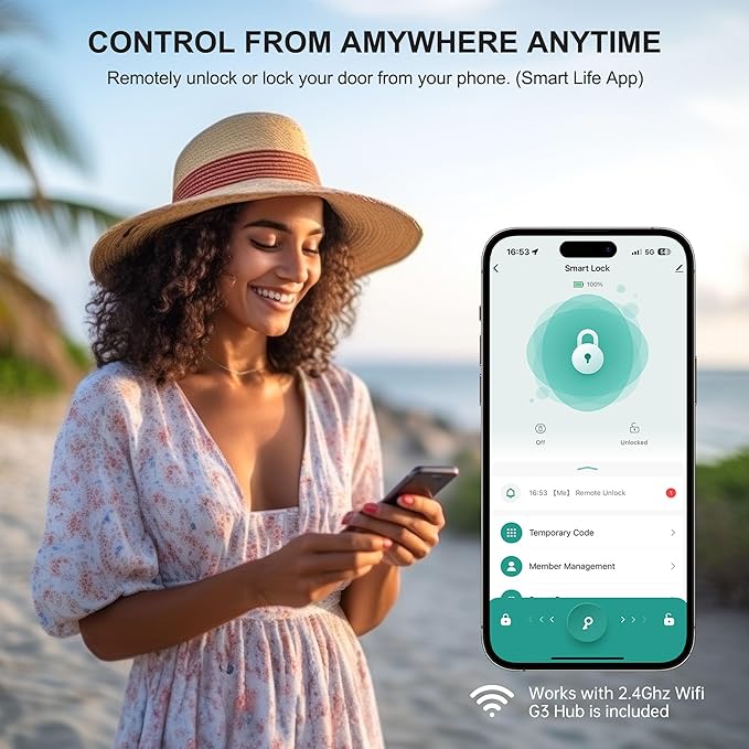 Keyless Entry WiFi Smart Lock, Hornbill Fingerprint Smart Deadbolt with App Control, Compatible with Alexa, Touchscreen Keypad Door Lock with Auto-Lock for Rentals Home