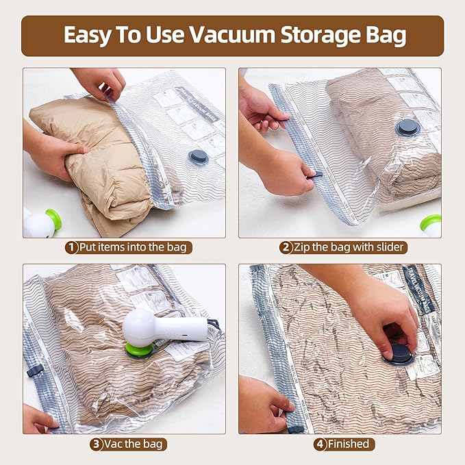 VACKFOX Travel Vacuum Storage Bags with Rechargeable USB Pump, 6 Pack Carry-On Size Compression Packing Bags for Luggage and Suitcase, Space Saver for Clothes and Clothing Travel