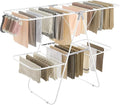 SONGMICS Clothes Drying Rack, Foldable 2-Level Laundry Drying Rack, Free-Standing Laundry Airer, with Height-Adjustable Wings, 33 Drying Rails, Sock Clips, White and Gray ULLR053G01V1