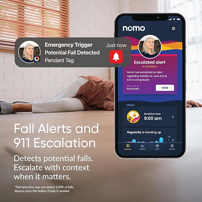 NOMO Smart Care Medical Alert System, Fall Detection for Seniors, WiFi in Home Monitoring Safety System, Emergency Call Button, Custom Fall Alert, Virtual Caregiver, 30-Day Trial Monthly Subscription