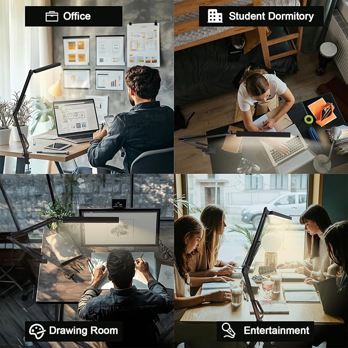 TROPICALTREE LED Desk Lamp for Home Office, Clamp-On with 5 Light Modes & Auto Shut Off | 14W Adjustable Brightness 5000K Eye-Caring Lighting for Study/Bedroom/Computer Desk