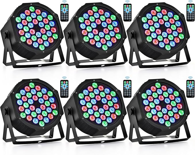 CO-Z Stage Lights 36 RGB LED Par Lights with Remote Control DJ Uplighting for Event Wedding Christmas Halloween Party Club Music Stage Lighting, 6 Pack