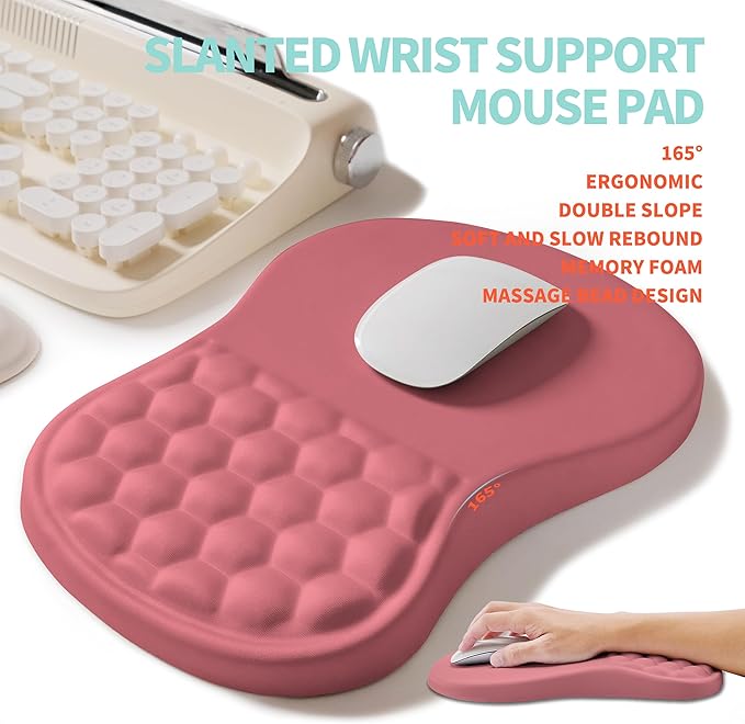 KUOSGM 2-in-1 Ergonomic Set, Wave Rise Keyboard Wrist Rest and Massage Bulge Slope Mouse Pad Wrist Support, Cushion Memory Foam Integrated to Relieve Wrist Pain, Muskmelon Pink