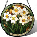 CRISGIF Stained Glass Window Hanging, White Lily Suncatcher for Door Garden Patio Birth Flower Green Plant Sun Catchers Decor Christmas Mother's Day Birthday Gifts for Women Mom Nana Friend 11.8 in