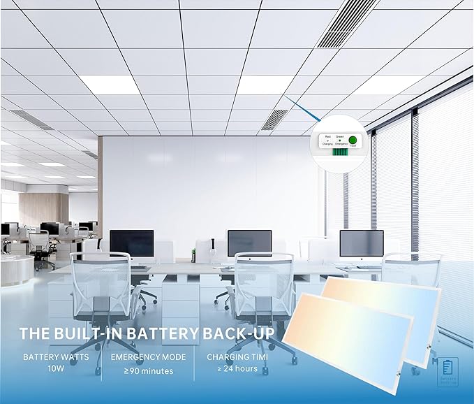 2X4 LED Flat Panel Light with Emergency Battery Backup, 50W 3000K/4000K/5000K, 0-10V Dimmable, 6500 Lumens, LED Drop Ceiling Lights, 100-277V, DLC UL Listed, Ultra Thin Back-Lit(1 Pack)