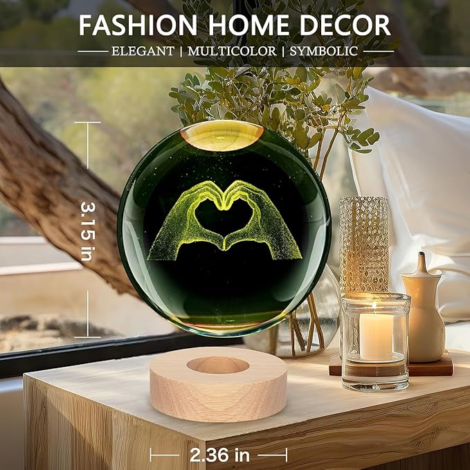 Kopesmsy 3D Crystal Ball Lamp,3.15 inch 3D K9 Crystal Ball Night Light with Wooden Base,Night Light Room Decor,Color Box,Birthday Anniversary Christmas Gifts for Women, Girlfriends, Wives, Daughters